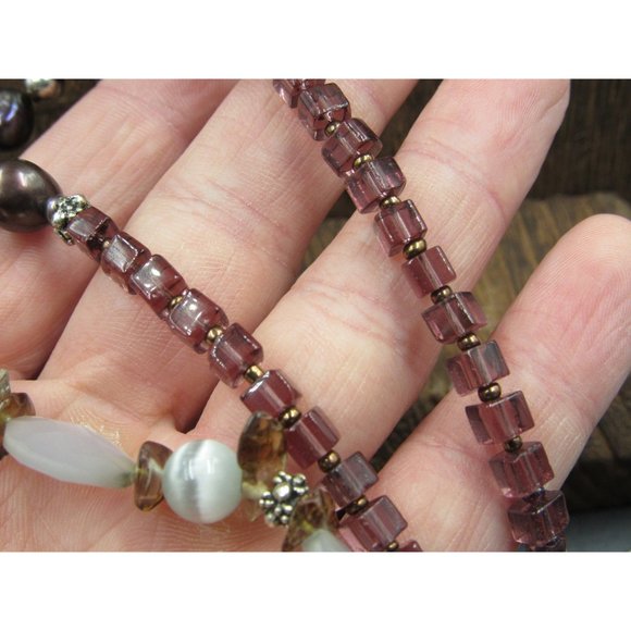 24" Sterling Silver Silpada Shell Real Pearls And Stone Chips Necklace Vintage - Picture 6 of 9